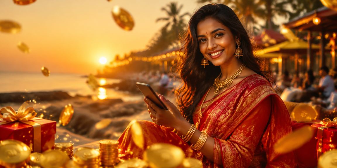 Mobile casino access with scenic Goa beach background